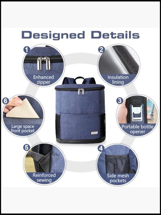 Insulated Cooler Backpack Leak Proof 30 Can Capacity Lightweight for Camping main image 5